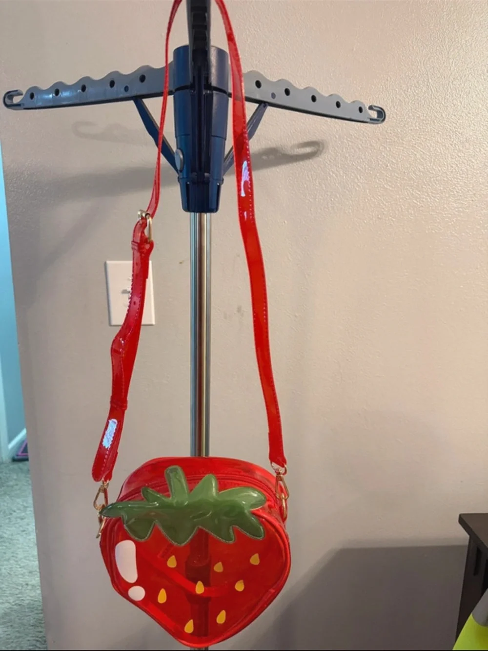 Kids Red Strawberry Crossbody Purse with Green Leaf Accent